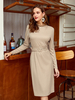 Frauen Maxikleider Langarm Deep Apricot Polyester Bodycon Langes Kleid