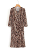 Frauen Maxikleider Langarm Kaffee Braun Leopard Polyester Langes Kleid