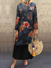 Frauen Maxikleider Langarm Schwarz Blumendruck V-Ausschnitt Shift High Low Design Langes Kleid