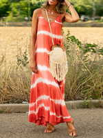 Frauen Maxikleider Red Tie Dye Straps Hals Ärmelloses langes Sommerkleid