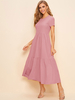 Frauen Maxikleider Rosa Kurzarm Juwelenhals Polyester Langes Kleid