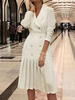 Frauen Maxikleider Weiß Langarm V-Ausschnitt Layered Long Blazer Kleid