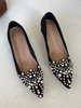 Frauen Mid Low Heels Black Pointed Toe Chunky Heel Perlen Glamouröse Pumps