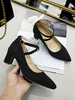 Frauen Mid-Low Heels Black Pointed Toe Chunky Heel Strap Verstellbarer Knöchelriemen Criss Cross Pumps