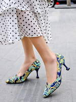 Frauen Mid-Low Heels Chic Pointed Toe Becher Beel Slip-On Pumps Heels