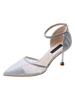 Frauen Mid-Low Heels Chic Pointed Toe Stöckelabsatz Silber Knöchelriemen Heels