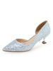 Frauen-Mid-Low Heels Einfach Spitzschuh Slip-On Pailletten Pumps & Heels