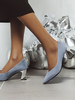 Frauen Mid-Low Heels Light Sky Bluen Wildleder Pointed Toe Chunky Heel Slip-On Pumps