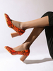 Frauen Mid-Low Heels Oragnge Red Pattern Pointed Toe Chunky Heel Slip-On Pumps