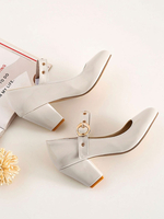 Frauen Mid-Low Heels Vintage Mary Jane Retro runde Kappe Blockabsatz Pumps