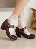 Frauen Mid Tow Heels Runde Zehe Kaffee Braun Elegante Pumpen PU Leder Ferse Schuhe