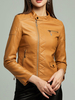 Frauen Motorradjacke Leder Stehkragen Langarm Winterjacke