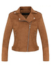 Frauen Motorradjacke Wildleder Leder Turndown Kragen Langarm Kurzjacken