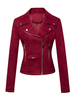 Frauen Motorradjacken Burgunder Turndown Kragen Langarm Zip Up Kurze Jacke