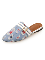 Frauen Mule Loafers Denim runde Zehe Schnalle Detail rückenfreie flache Schuhe hellblaue Mule Schuhe