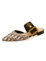Frauen Mule Loafers Pointed Toe gedruckt Schnalle Detail rückenfreie flache Pantoletten