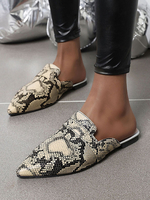 Frauen Mule Loafers Spitzschuh-Schlange-Muster Backless Wohnung Mules
