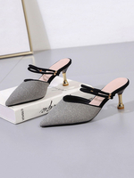 Frauen Mule Schuhe Glitzer Spitze Zehenrückenlose Mid Heel Mules