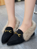 Frauen Mules Micro Wildleder Upper Black Pointed Toe Mental Detaillierte Slip-On Schuhe