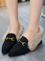 Frauen Mules Micro Wildleder Upper Black Pointed Toe Mental Detaillierte Slip-On Schuhe