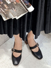 Frauen niedrige ausgestellte Fersen Vintage Mary Jane Square Toe Black Pumps