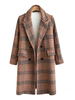 Frauen Oberbekleidung Plaid Turndown Kragen Taschen Kaffee Braun Wollmantel