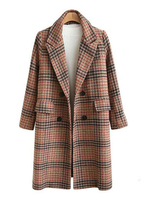 Frauen Oberbekleidung Plaid Turndown Kragen Taschen Kaffee Braun Wollmantel