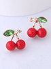 Frauen Ohrringe rote Kirsche Rockabilly Strasssteine Pierced Stud