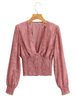Frauen Orange Rote Bluse V-Neck Casual Lange Ärmeln Polyester Tops