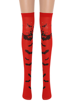 Frauen Overknee Socken Red Bat Print Karneval Kostüm Cosplay Kostüm