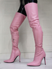 Frauen Overknee Stiefel Plus Size Stiletto Heel PU Leder Hellrosa Oberschenkelhohe Stiefel