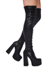 Frauen Overknee-Stiefel PU Leder Schwarz Skinny Pointed Toe Oberschenkel High Boots