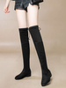 Frauen Overknee-Stiefel Schwarze runde Zehen Welpenabsatz elastische Stoffstiefel