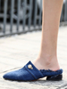 Frauen Pantoletten Clogs Leinwand Deep Blue Pointed Toe Slip-On Pantoletten