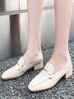 Frauen Pantoletten Ecru White Square Toe Metall Detail Slip On Schuhe