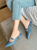 Frauen Pantoletten Leder schillernde blaue spitze Zehen Slip-On Schuhe