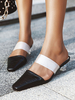 Frauen Pantoletten Slipper Black Square Toe Backless Slip On Hausschuhe
