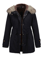 Frauen Parka Mantel Faux Pelzkragen Kapuzenmantel Taschen Kordelzug Wintermantel