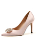 Frauen Party Schuhe Nude Pointed Toe Strass High Heel Satin Abendschuhe