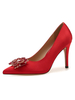 Frauen Party Schuhe Red Pointed Toe Strass High Heels Satin Abend Pumps