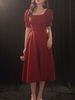 Frauen Partykleid mit Cocktail Burgund Schöne A-Linie Tee-Länge Square Neck Midi Kleid