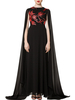 Frauen Partykleider Black Jewel Neck Bestickte Langarm Bedruckte Layered Semi Formal Dress