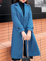 Frauen Pea Coat Blue Turndown Collar Langarm Zweireiher Wickelmantel
