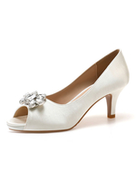 Frauen Peep Toe Heels Kätzchen Absatz Metall Details Schicke weiße Slip-On Schuhe