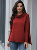 Frauen Pillover Pullover Red Split Front High Collar Langarm Pullover
