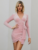 Frauen Pink Bodycon Kleider Gedruckt Sexy Langarm Bleistiftkleid Midi Kleid