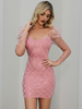 Frauen Pink Plaid Bodycon Kleider Lange Puffer Ärmel Casual Midi Kleid Etuikleid