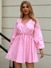 Frauen Pink Skater Kleider Polyester Langarm Ausgestelltes Kleid Lässiges Midikleid