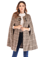 Frauen Plaid Poncho Mantel Schnalle Tweed Winter Cape Mantel