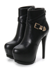 Frauen Plateau Booties Schwarz Runde Kappe Schnalle Pfennigabsatz 5;7 "Stiefeletten